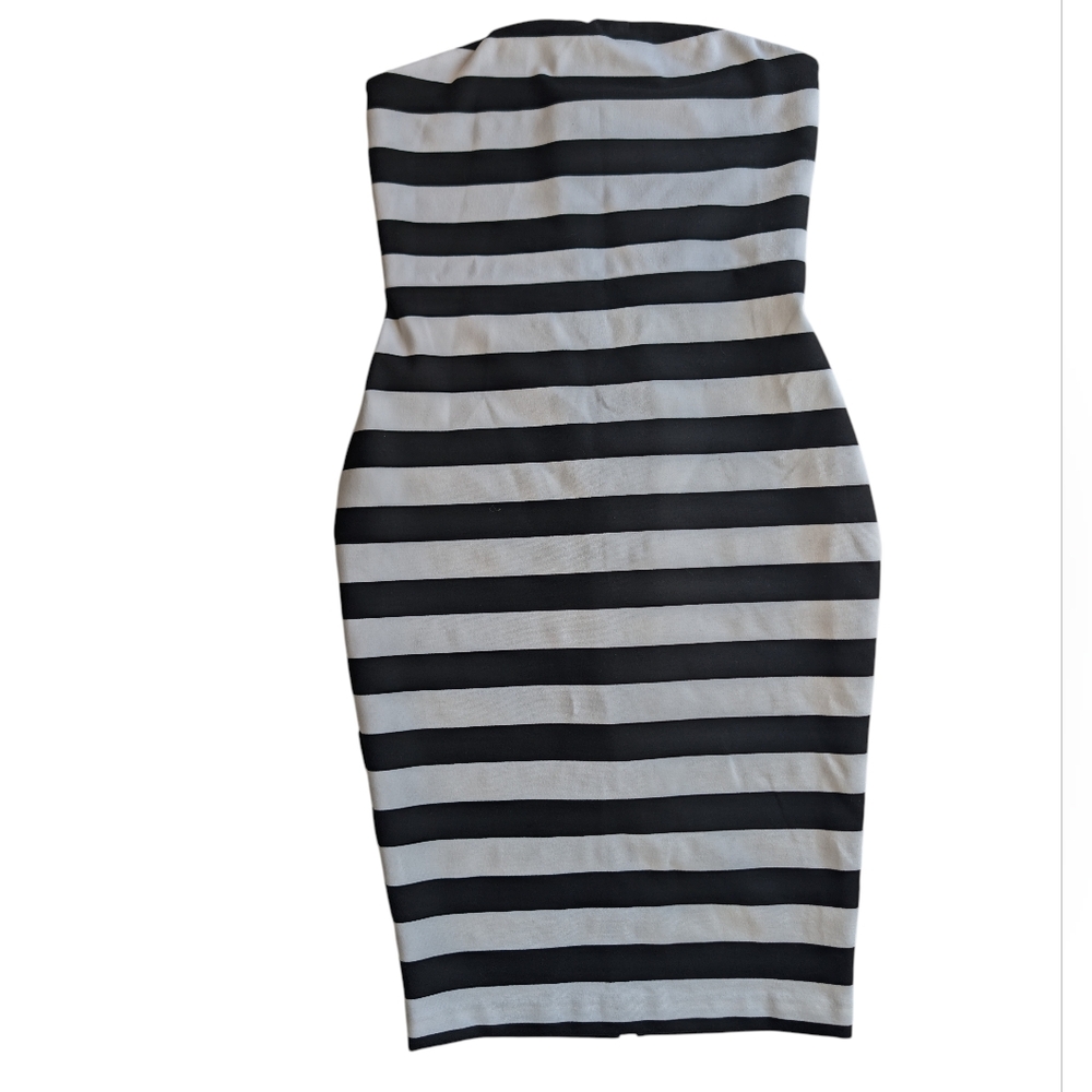 EXPRESS Black & White Striped Strapless Bodycon Dress - Size 10 - Nautical Chic